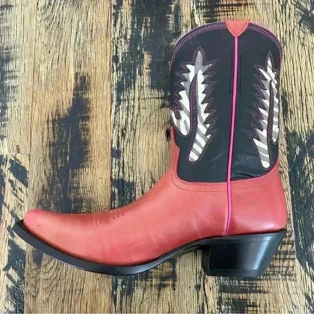 JOHNNY RINGO Red & Black Leather Animal Print Women’s Western Boots Size… - Picture 2 of 12